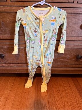 Little Sleepies Light Green and Yellow Bunny Print Footed One-Piece